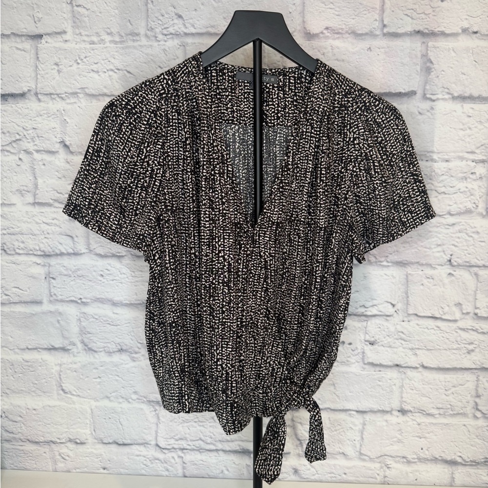 Matty M Black and White Blouse with Tie Detail